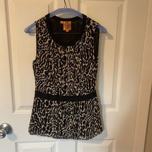 Tory Burch Sleeveless Silk Leopard Top